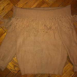 Fringe Knit Off the Shoulder Sweater